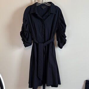 Gracia Navy Long Sleeve Midi Dress with Belt